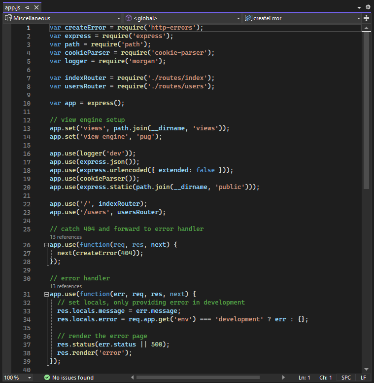 Visual Studio 中编辑器的屏幕截图。
