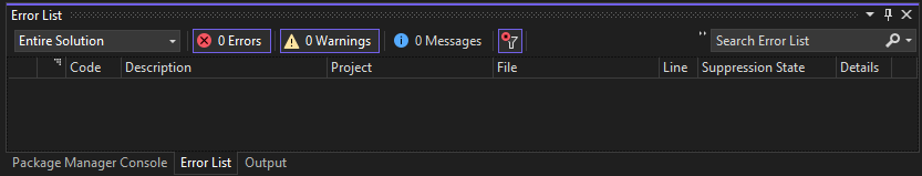 Visual Studio 中错误列表的屏幕截图。