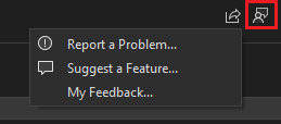 Visual Studio 中“发送反馈”菜单的屏幕截图。
