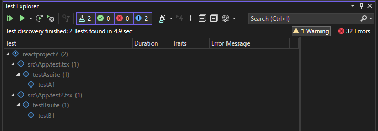 测试资源管理器测试发现（ASP.NET 核心）的屏幕截图。