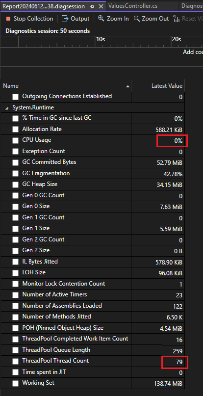 .NET 计数器工具中显示的计数器的屏幕截图。