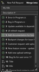 说明框中带有 # 的新拉取请求，以及 Visual Studio 2022 中显示的相关 GitHub 问题和拉取请求的列表。