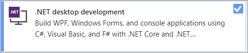 Visual Studio 安装程序中 .NET 桌面开发工作负载的屏幕截图