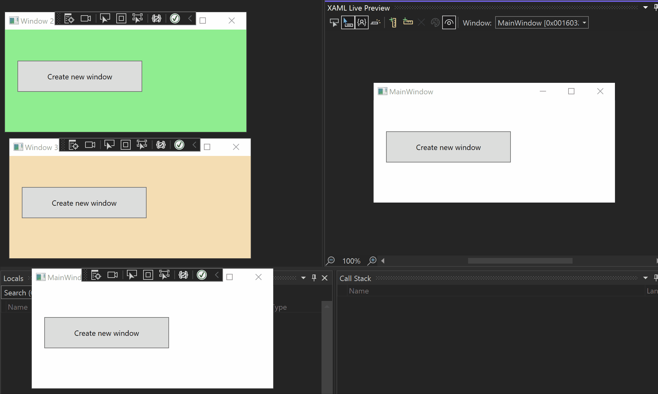 XAML Live Preview 中多窗口应用程序功能的动画。