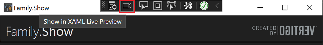 应用程序工具栏中 XAML Live Preview 选项的屏幕截图。