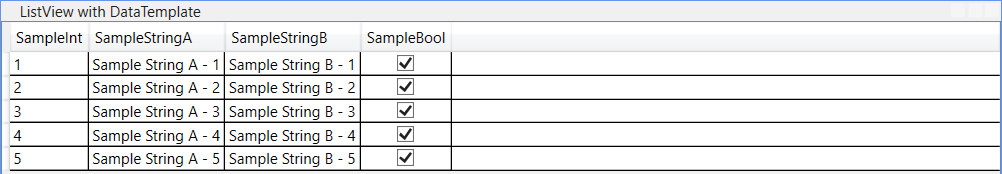 Screenshot that shows sample data on a data grid.