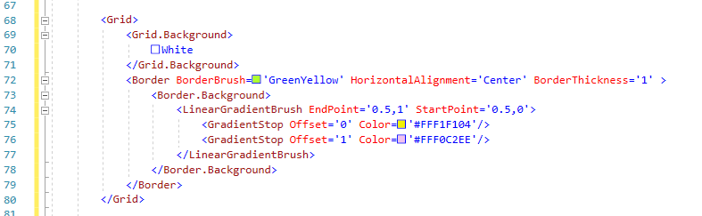 XAML 代码编辑器中的内联颜色预览